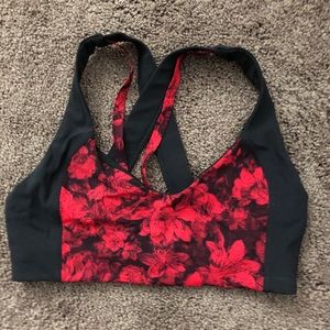 Lululemon black and red flower sports bra. Size 10